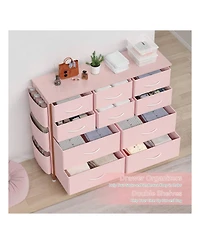 Dresser For Bedroom, 10 Drawers Fabric Storage Drawer, Dressers & Chest Of Drawers With Side Pockets, Hooks, Wood Tabletop For Closet, Living Room, Ha