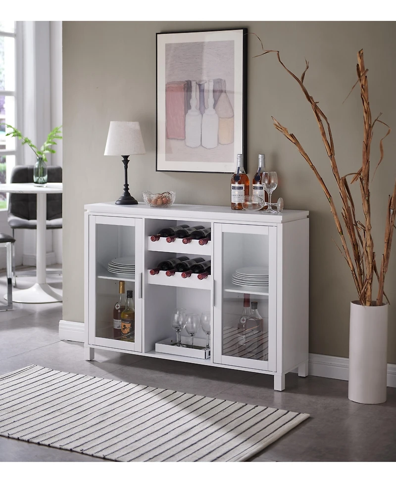 Kings Brand Furniture Neiman Buffet Sideboard Wood Wine Rack Cabinet Table with 2 Wine Shelf to Hold 8 Bottles