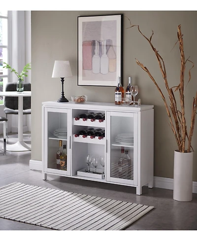 Kings Brand Furniture Neiman Buffet Sideboard Wood Wine Rack Cabinet Table with 2 Wine Shelf to Hold 8 Bottles