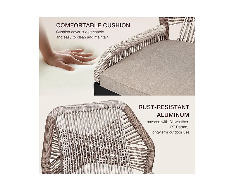 gaomon Woven Outdoor Counter Height Bar Stools Chairs Set of 2, Rattan Garden Counter Stools with Aluminum Frame, Modern Barstool with Backrest for Ki