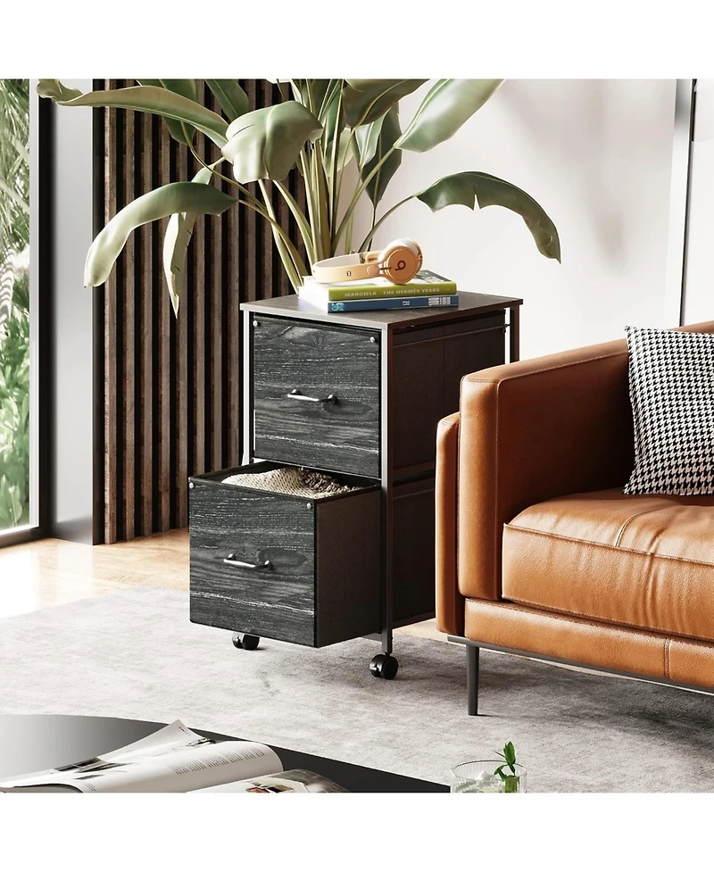 2 Drawer Mobile File Cabinet, Rolling Printer Stand, Fabric Vertical Filing Cabinet fits A4 or Letter Size for Home Office