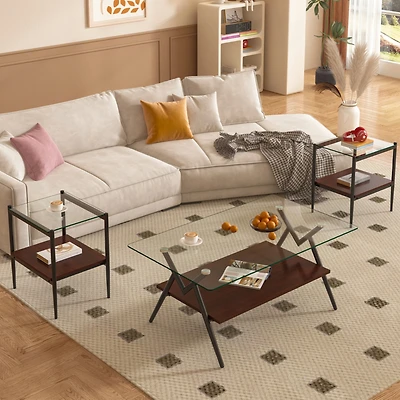 Streamdale Modern 3-Piece Glass Coffee Table Set