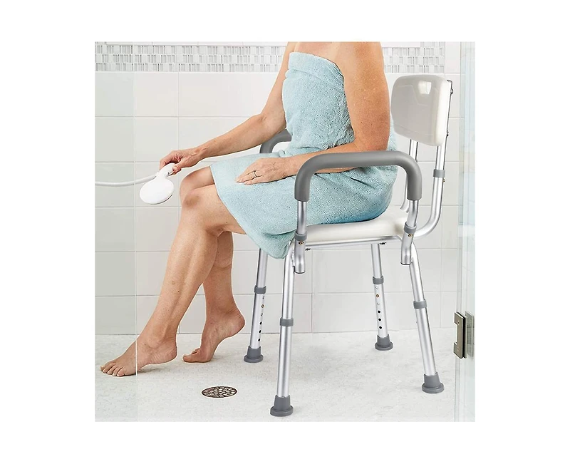 gaomon Shower Seat, Adjustable Height Shower Chair, with Padded Armrests and Back, Inside Shower Seat Support 350 Lb Capacity