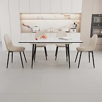 Streamdale Modern Dining Set White Table, Beige Chairs (4-Piece)