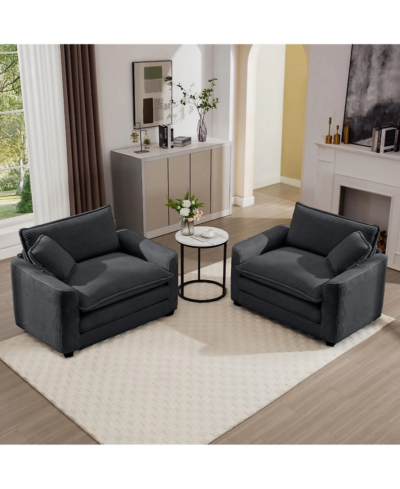 Streamdale Furniture Luxurious and Sophisticated Deep Seated Sofa Set with Two Single Chairs in Grey Corduroy Fabric, Suitable for Bedroom and Office