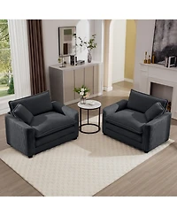 Streamdale Furniture Luxurious and Sophisticated Deep Seated Sofa Set with Two Single Chairs in Grey Corduroy Fabric, Suitable for Bedroom and Office
