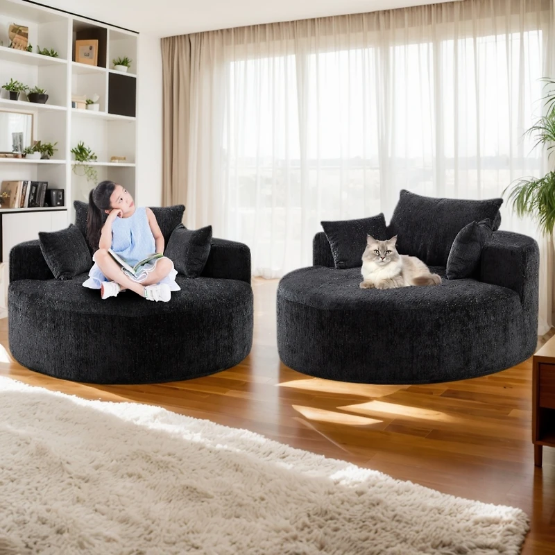 55''L Chenille Sponge single sofa,No Assembly Required,Fluffy Modern Sleeper Chair for Living room, Bedroom, Lounge and Projection Room(Not a swivel c