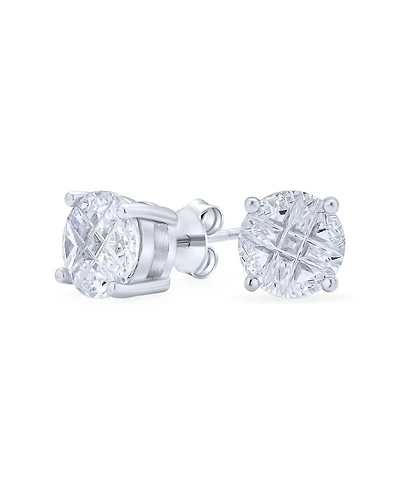 Bling Jewelry Round Solitaire Cz Invisible Cut Checkboard Cubic Zirconia Stud Earrings Sterling Silver