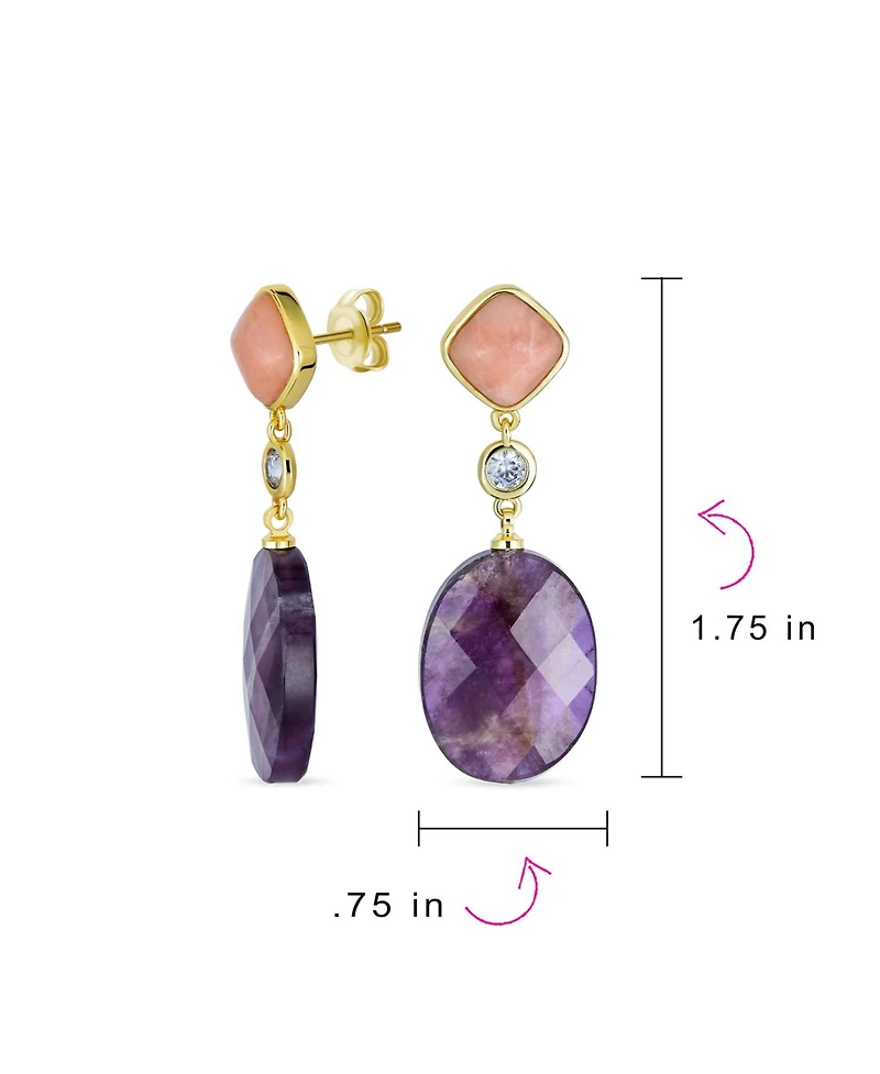 Bling Jewelry Big Oval Briolette Purple Natural Amethyst Dangle Earrings Gold Plate