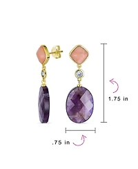 Bling Jewelry Big Oval Briolette Purple Natural Amethyst Dangle Earrings Gold Plate