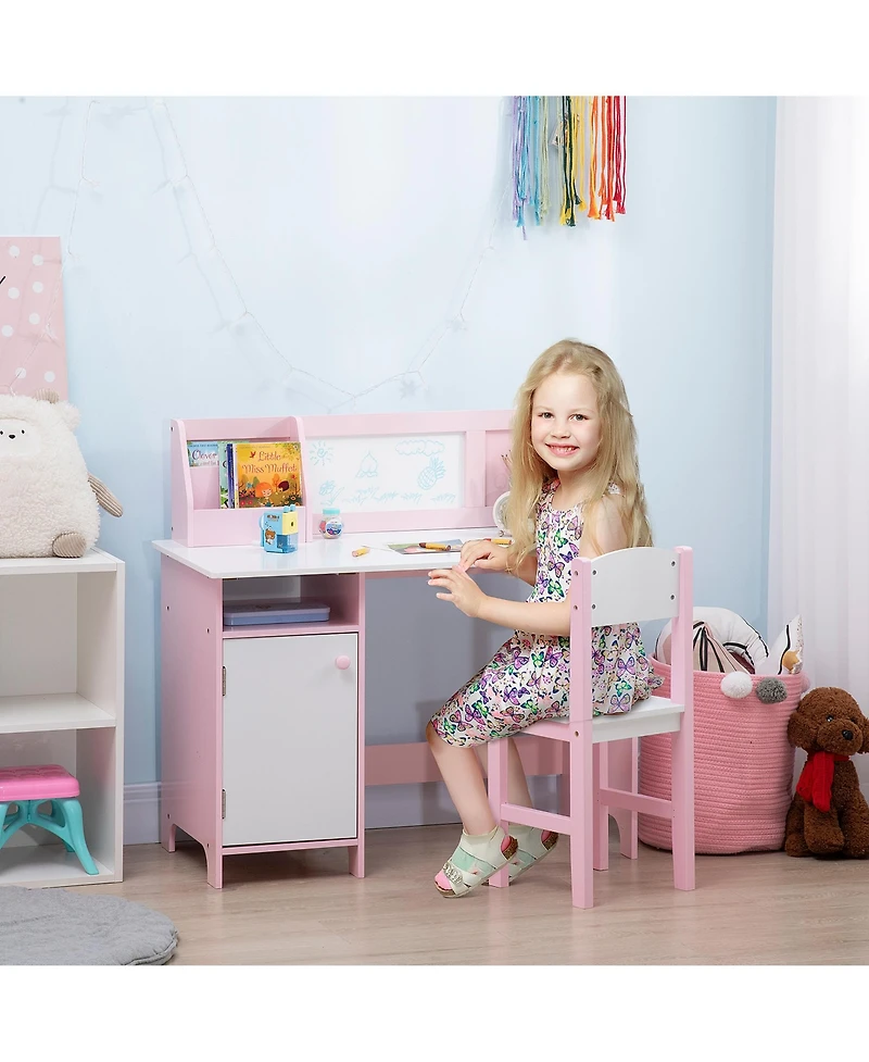 Qaba Toddler Table and Chair Set, Kids Writing Desk Homework Table,