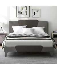 Sugift Queen Velvet Upholstered Bed Frame with High Headboard