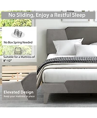 Sugift Queen Velvet Upholstered Bed Frame with High Headboard