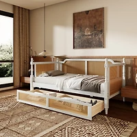 Streamdale Antique White Twin Rattan Daybed with Drawers