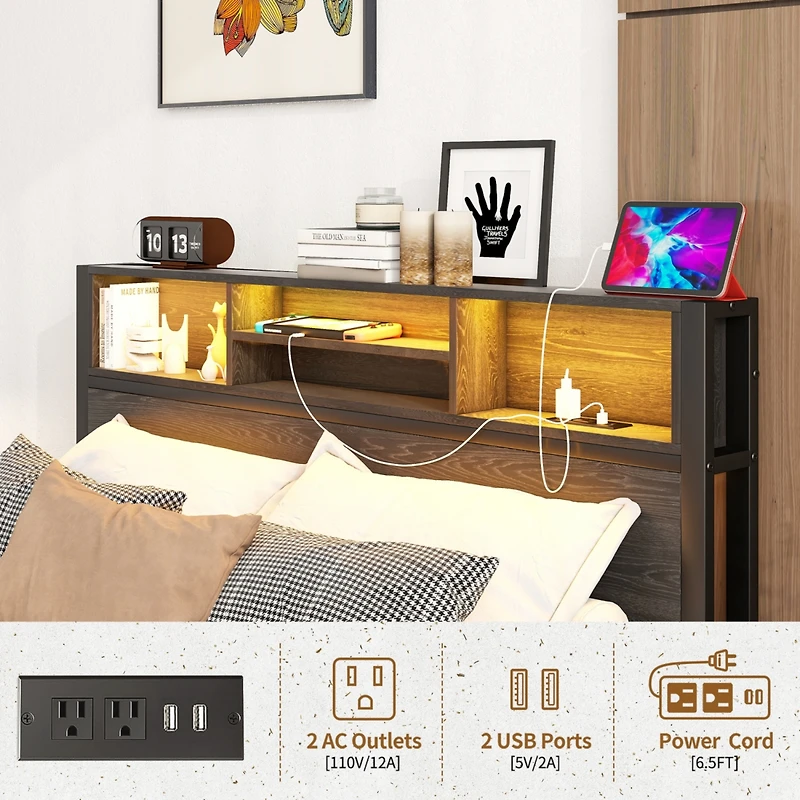 Streamdale Full Size Storage Bed Frame with Charging Station & Bookcase