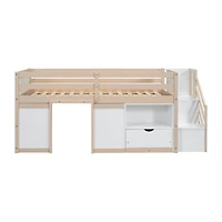 Streamdale Twin Low Loft Bed with Stair, Drawer, Shelf - Cream
