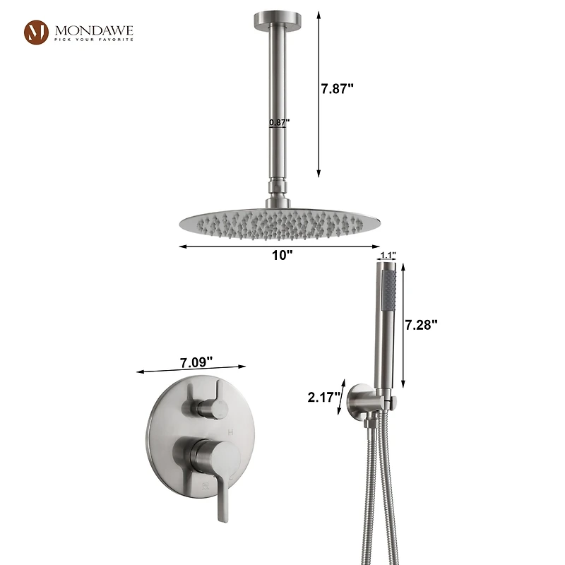 Brush Nickel 10 Inch Round Bathroom Shower Combo Set