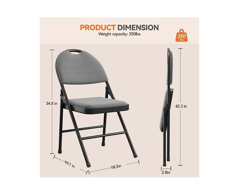 gaomon 4 Pack Folding Chairs,Outdoor & Indoor Event Portable Metal Folding Chairs with Cushion,Fabric Dining Chair Set with Padded Cushion and Back