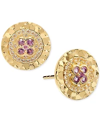 Amethyst (1/8 ct. t.w.) & White Topaz (1/6 Textured Frame Halo Stud Earrings 14k Gold-Plated Sterling Silver (Also available Blue Topa