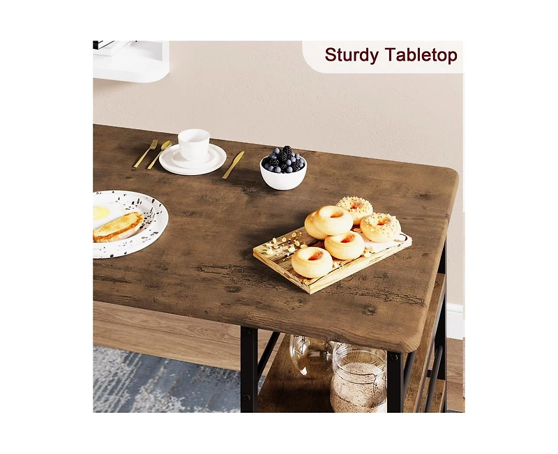 gaomon Dining Table Set for 2, Kitchen Table and Chairs with Wine Rack, Metal Frame Modern Bar Table Set with 2 Chairs