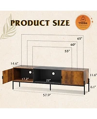 Wlive Modern Tv Stand for 65 Inch Tv Mid Century Entainment Center with Storage Tv Console with Open Shelf and 2 Cabinets for Bedroom and Living Room