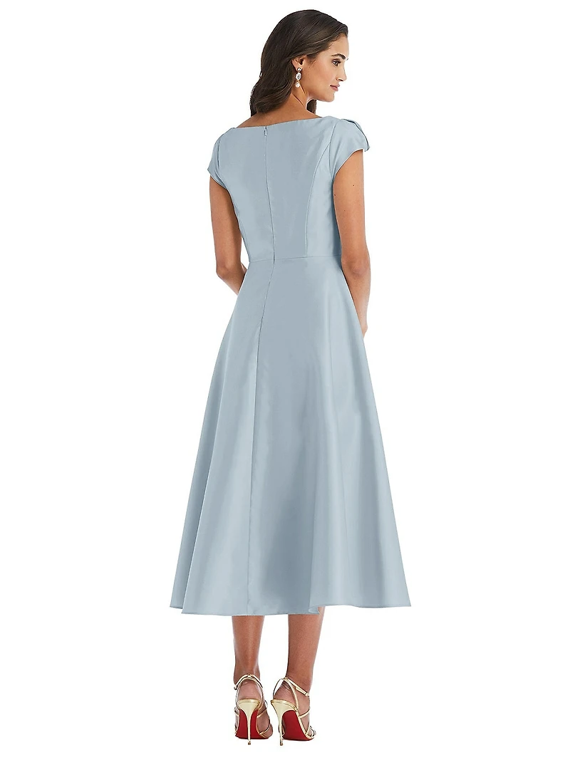 Alfred Sung Plus Puff Cap Sleeve Full Skirt Satin Midi Dress
