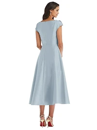 Alfred Sung Plus Puff Cap Sleeve Full Skirt Satin Midi Dress