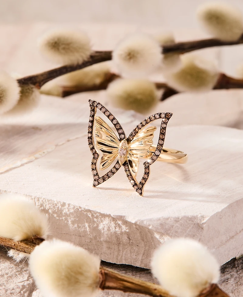 Le Vian Chocolate Diamond & Nude Diamond Butterfly Ring (1/3 ct. t.w.) in 14k Gold