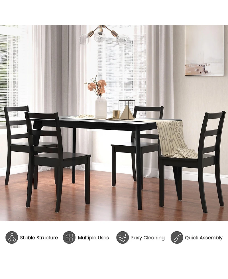Gymax Set of Dining Chairs Ladder Back Armless Side Chair w/ Solid Rubber Wood Legs