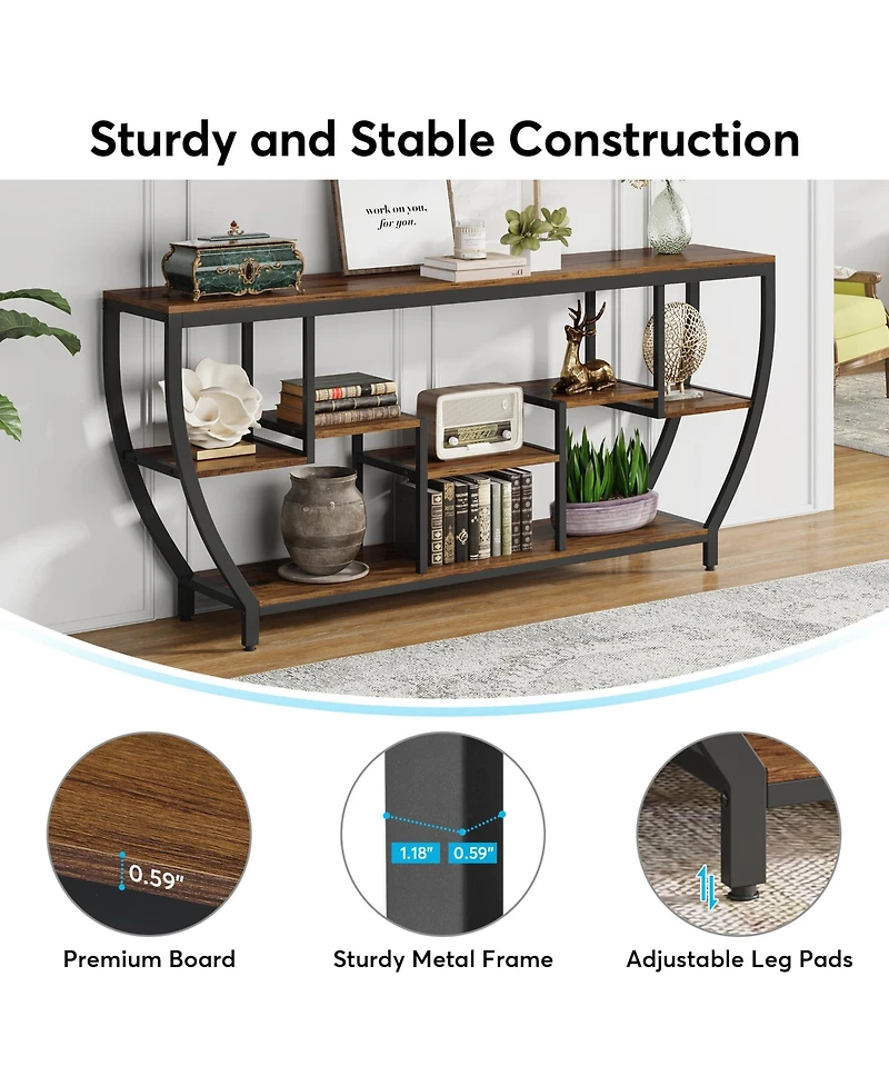 Tribesigns Rustic Console Table with Storage and Shelves,70.9 Inch Long Industrial Entryway Table Tv Stand