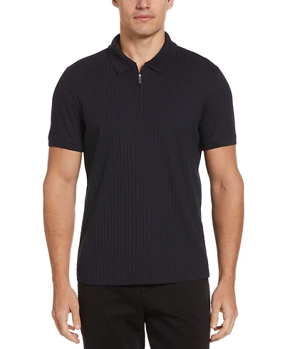 Perry Ellis Men's Slim-Fit Ribbed-Knit 1/4-Zip Polo Shirt