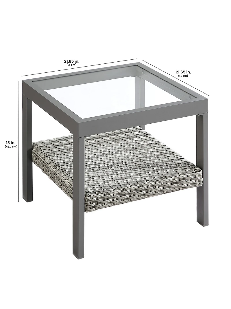 Songmics Home Sencillo Collection - Small Square Coffee Table with Storage, Modern and Transitional Style, Glass, Gray