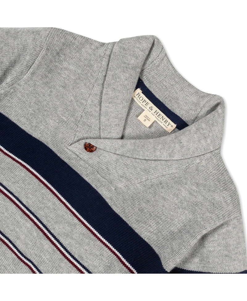 Hope & Henry Baby Boys Long Sleeve Shawl Collar Sweater with Engineered Stripe