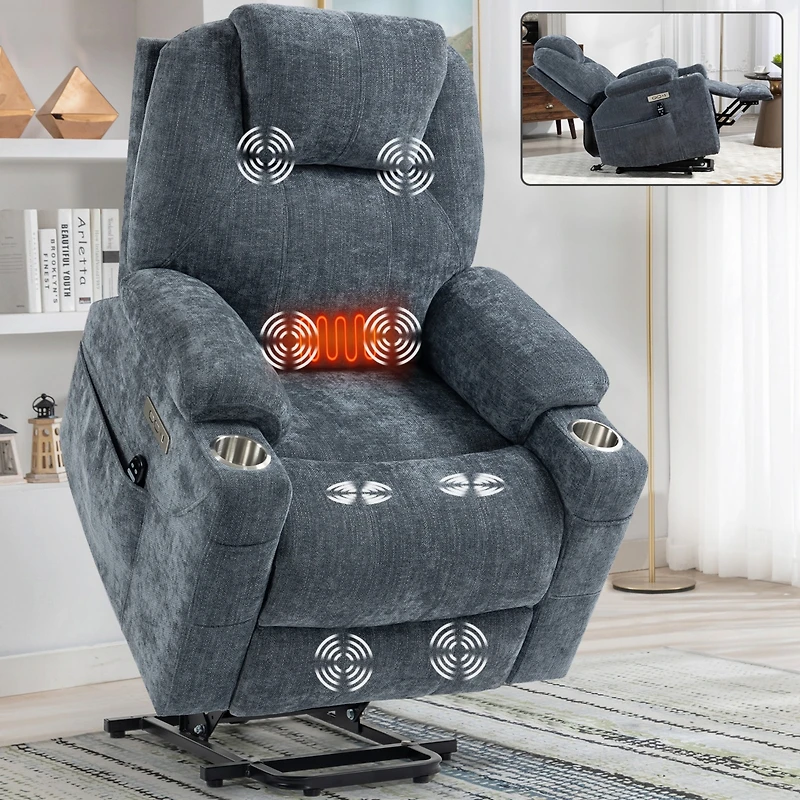 Up to 350 Lbs Power Lift Recliner Chair Heavy Duty Motion Mechanism with 8-Point Vibration Massage and Lumbar Heating, Usb Type-c Ports