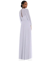 Dessy Collection Women's Strapless Chiffon Maxi Dress with Puff Sleeve Blouson Overlay