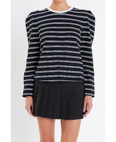 English Factory Women's Striped Puff Sleeves Top