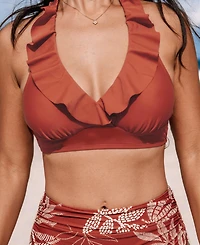Cupshe Women's Ruffled Halter Bikini Top & Tropical Bottoms Set