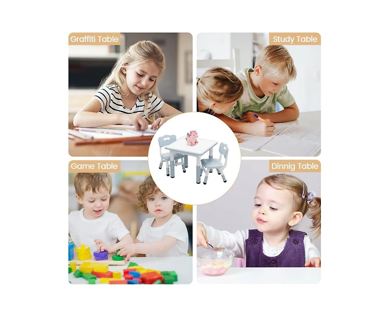 gaomon Kids Table and 2 Chairs Set with Graffiti Desktop, Height Adjustable Toddler Table and Chairs Set, 4 in 1 Activity Table Play Table for Reading