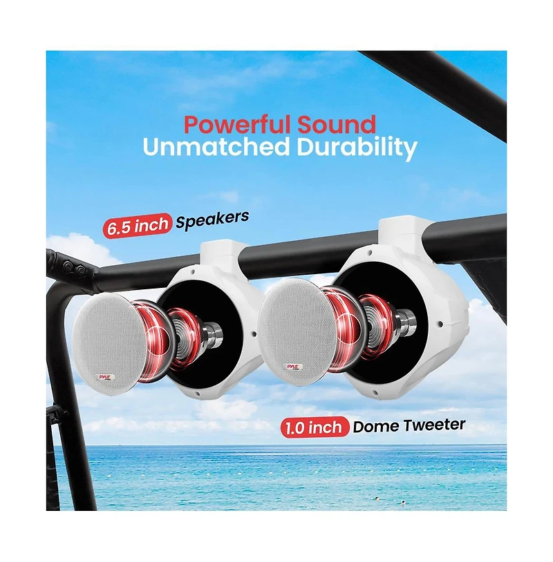 Pyle 6.5" Marine Wakeboard Tower Speakers - 200W Waterproof, Dual Bullet Style, White (PLMRW65