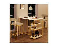 gaomon Dining Table Set for 2, Kitchen Table and Chairs with Wine Rack, Metal Frame Modern Bar Table Set with 2 Chairs