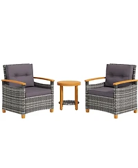 Outsunny 3 Pieces Wicker Patio Bistro Set Outdoor with Cushions,