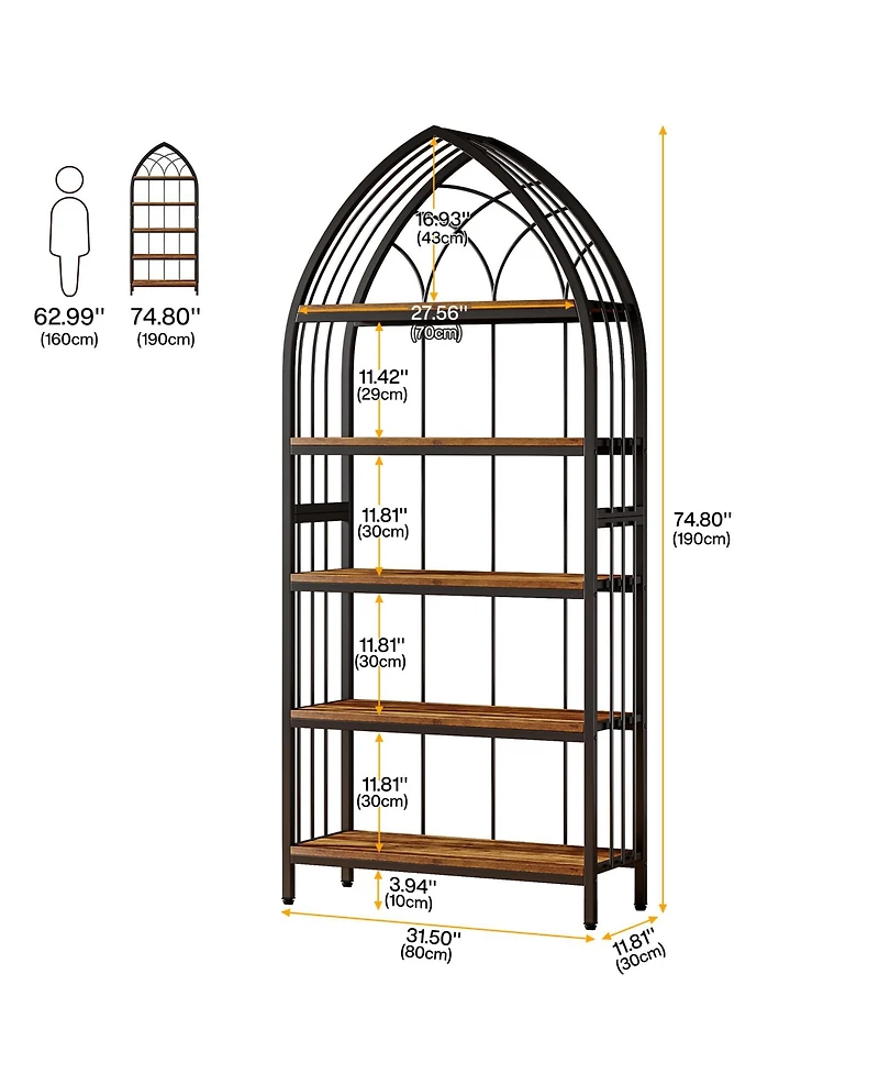 Tribesigns 74.8-Inch Tall Bookshelf,5-Tier Bookshelf with Metal Frame,Curved Freestanding Display Shelf