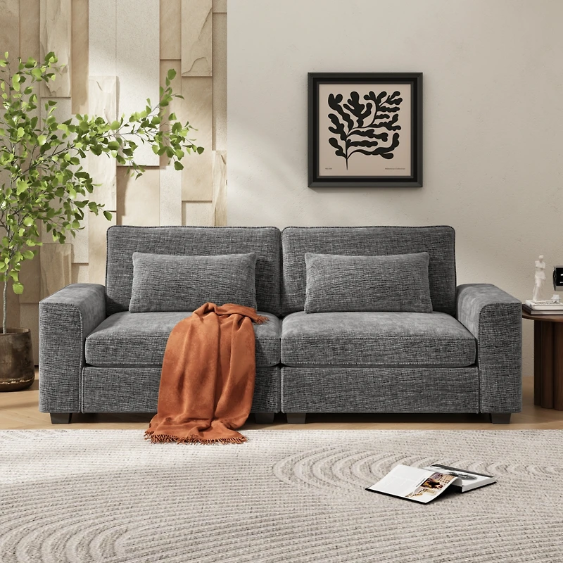 Streamdale Plush Fabric Sofa with Sleek Arms and Wood Frame