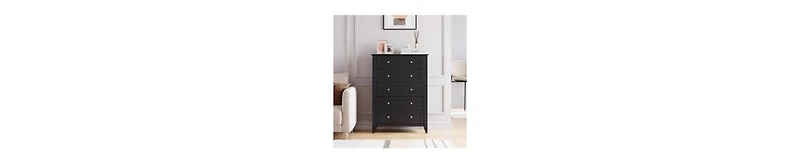 5 Chest Of Drawer Dresser, Modern Tall Nightstand With Deep Drawers And Nickel Round Handle, Wood Organizer Storage Cabinet For Bedroom, Living Room,