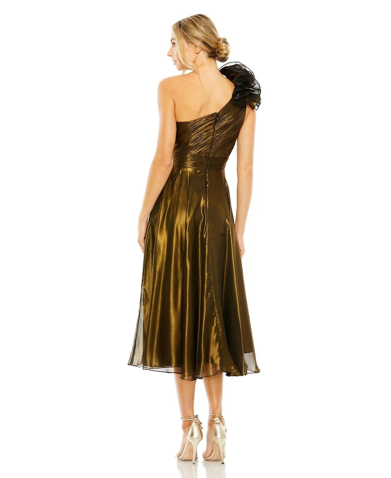 Women's Rosette One Shoulder Tea Length Dress