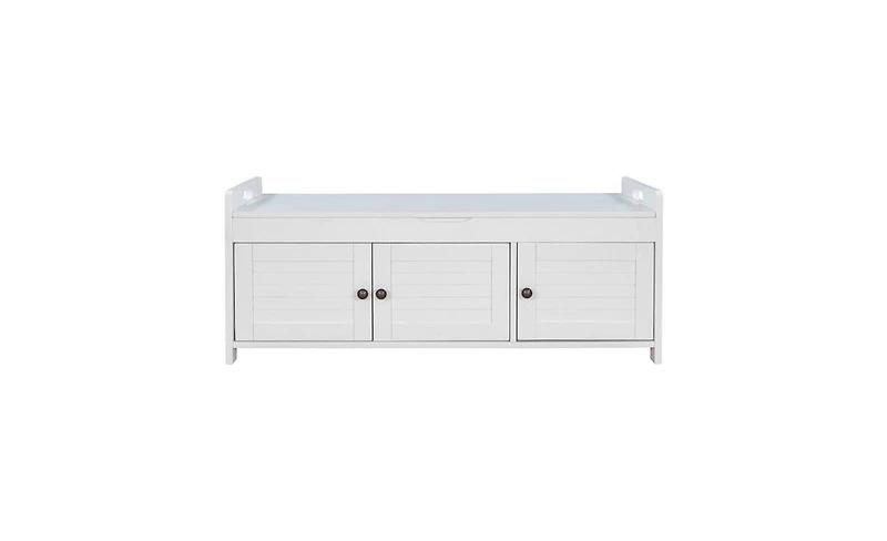 3-Door Storage Bench with Cushion – Hidden Shoe Organizer for Hallway, Mudroom, or Foyer