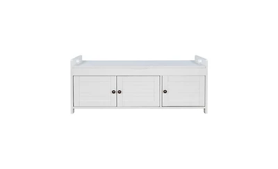 3-Door Storage Bench with Cushion – Hidden Shoe Organizer for Hallway, Mudroom, or Foyer