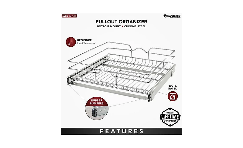 Rev-a-Shelf Kitchen Cabinet Pullout Shelf Organizer, 21 x 20 In, 5WB1-2120CR-1
