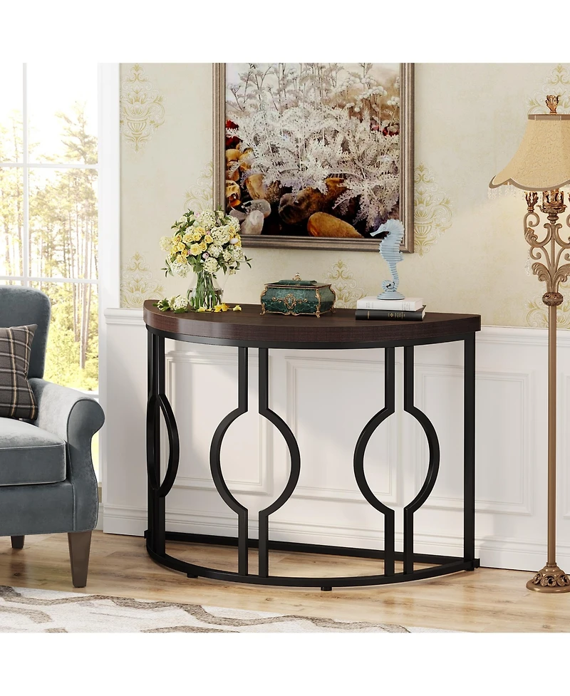 Tribesigns 43 Inch Industrial Semi Circle Sofa Table with Geometric Base,Half Moon Console Table for Entryway