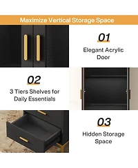 Tribesigns Bookcase with Doors and Led Light,Bookshelf with 2 Drawers, Freestanding Tall Storage Cabinet for Living Room, Bathroom, Office, Kitchen,2P